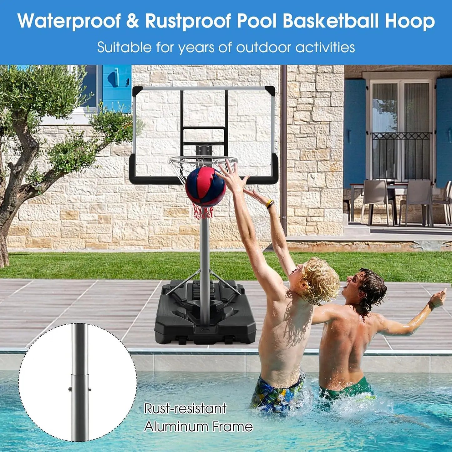 Portable Basketball Hoop Outdoor, Height Adjustable 64''-79'' with Wheels, Shatterproof Board, Fillable Base for Youth