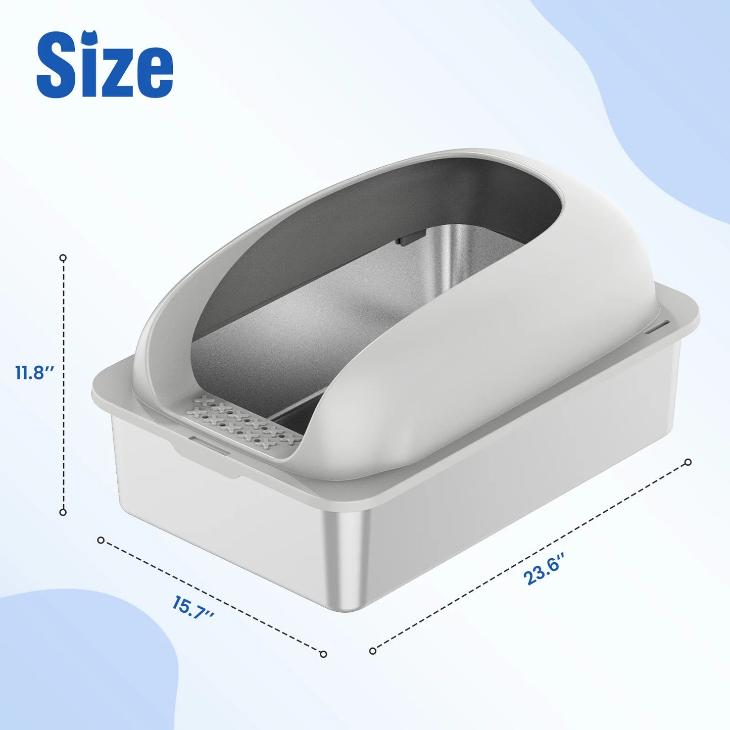Stainless Steel Cat Litter Box With Lid, Scoop And Mat