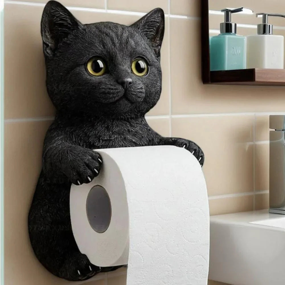 Cat Toilet Paper Holder Cat Toilet Roll Holder Wall Mounted Roll Rack Cute Dispenser for Dorm Home RV Restroom Travel Kitchen