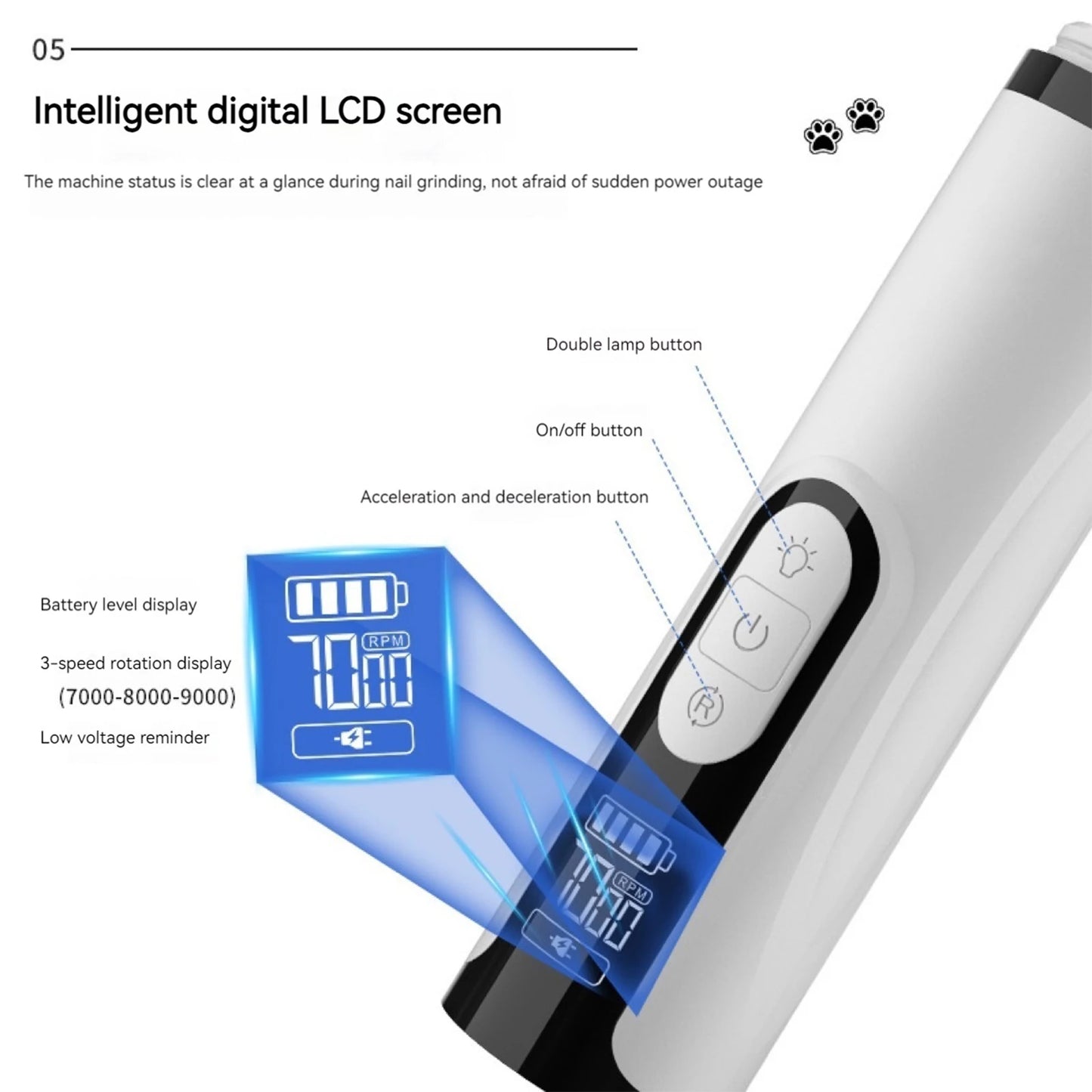 APWIKOGER Electric Dog Nail Grinder With Rechargeable Quiet Operation GroomingDevice