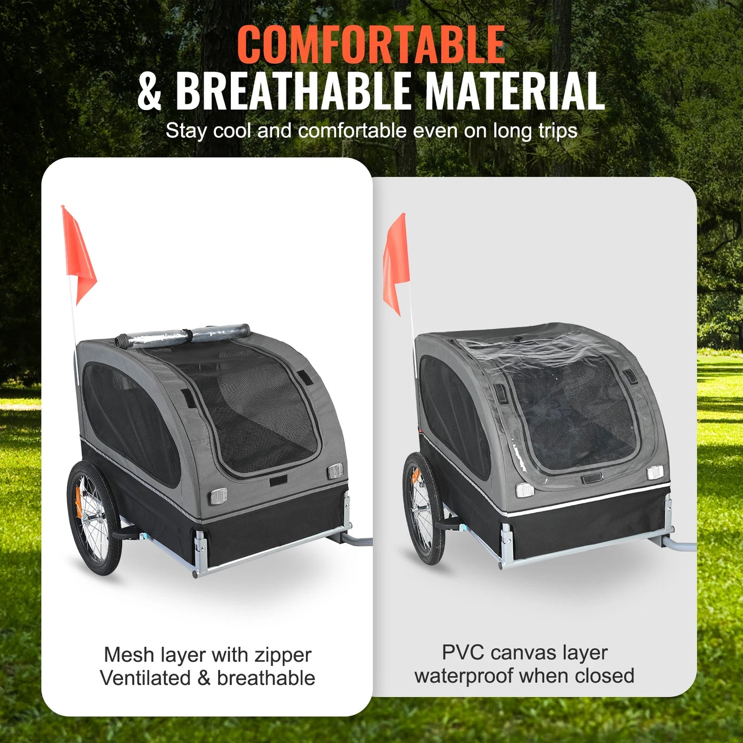 SucceBuy UltraDurable DogTrailer CartWithWheels Reflectors Flag Collapsible Storage ForDogs
