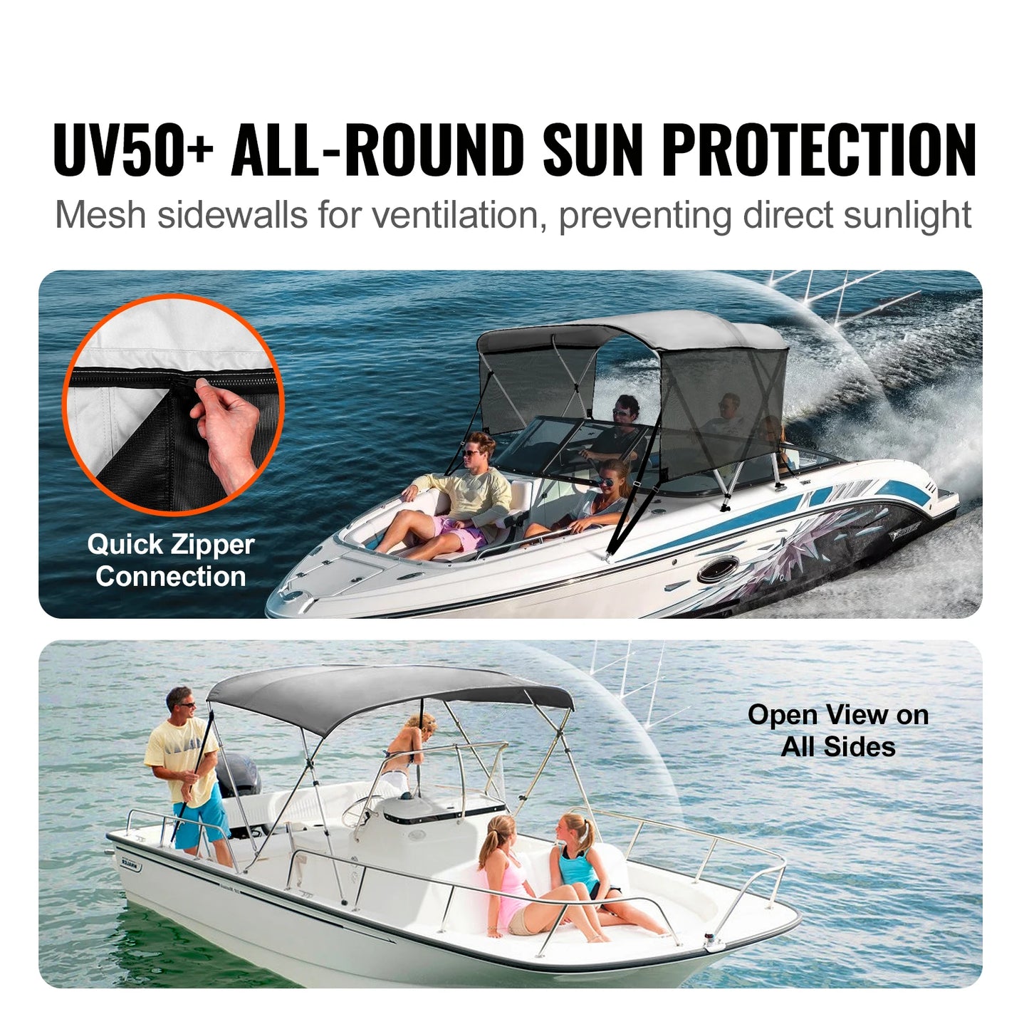 SucceBuy Bimini Top Boat Cover With Detachable Mesh Sidewalls PremiumQualityDurable