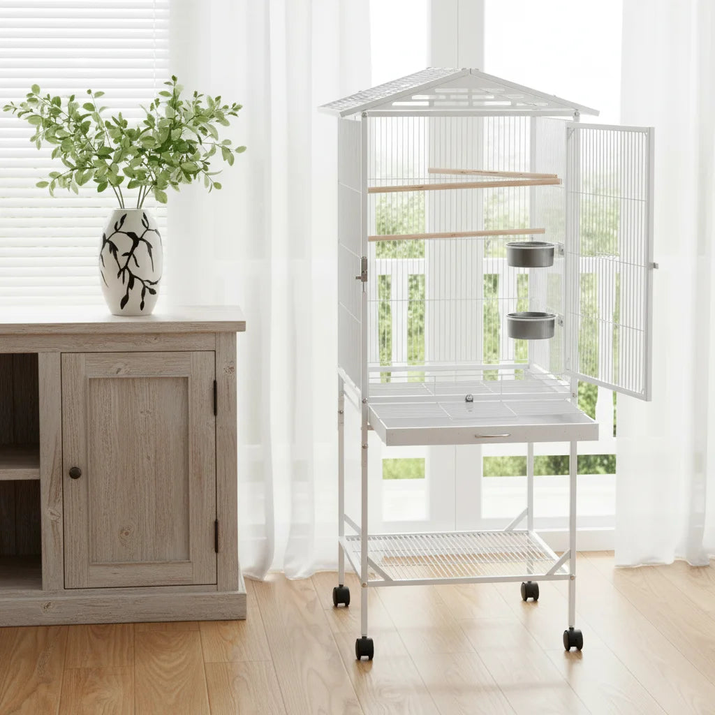 Premium Large Rolling Bird Cage with Wheels - Spacious Aviary for Parrots Bird-Lover Approved Design with Ample Flight Space
