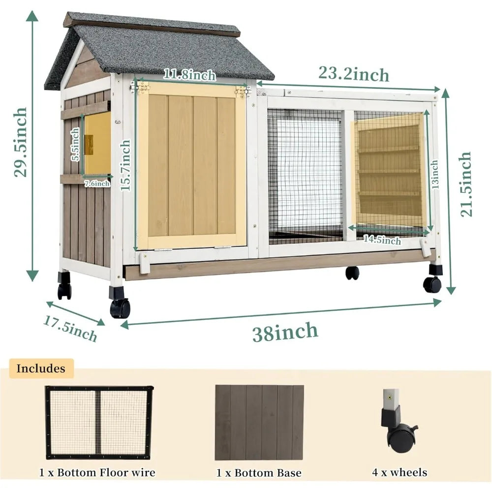 2 Story Outdoor Rabbit Hutch Wooden Cage For Pets Durable