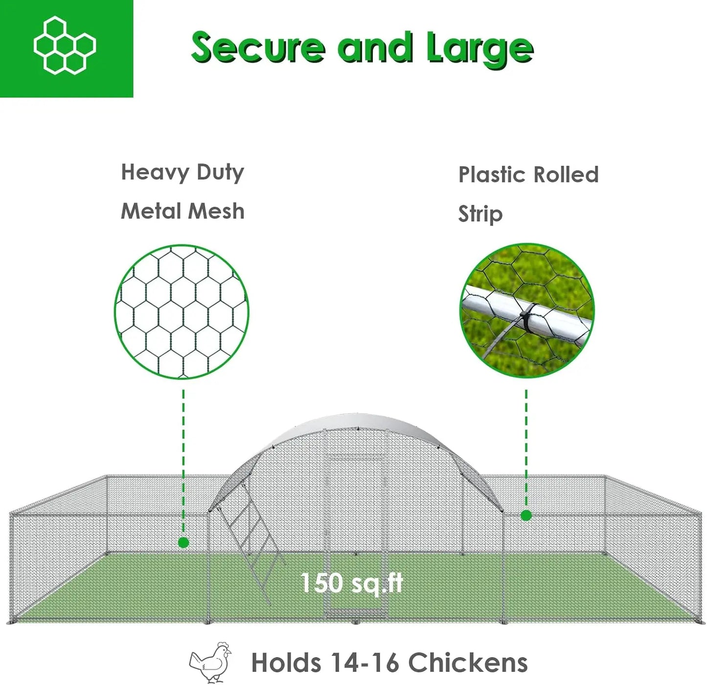 Walk-In Dome Roof Metal Chicken Coop Galvanized With Three Rooms