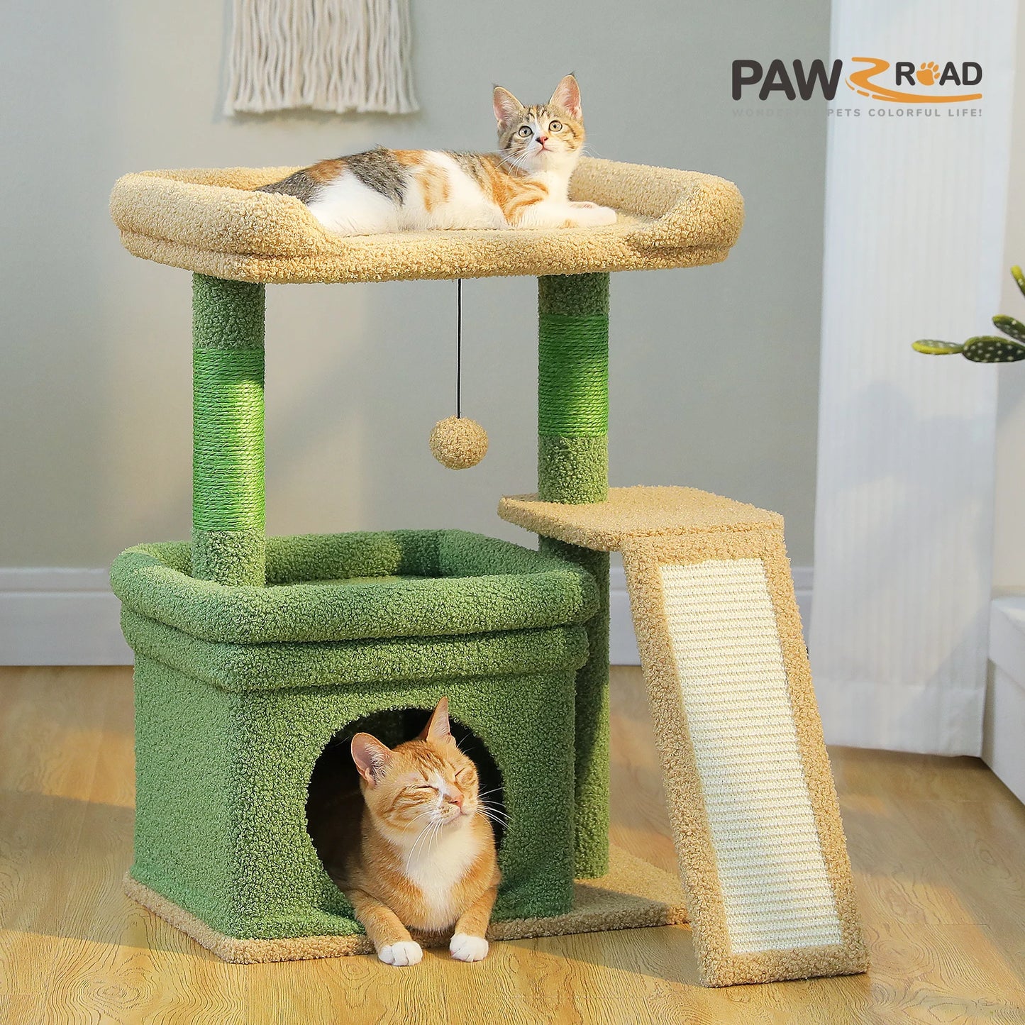 PAWZ Road Indoor Cat Tree Tower With Sisal Scratching Post And Wide Top Perch Cat Condo