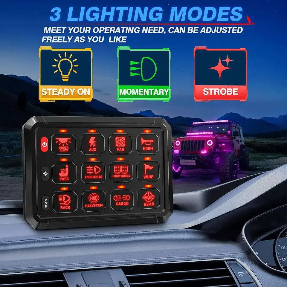 RGB 12 Gang Switch Panel LED Light Bar Relay System