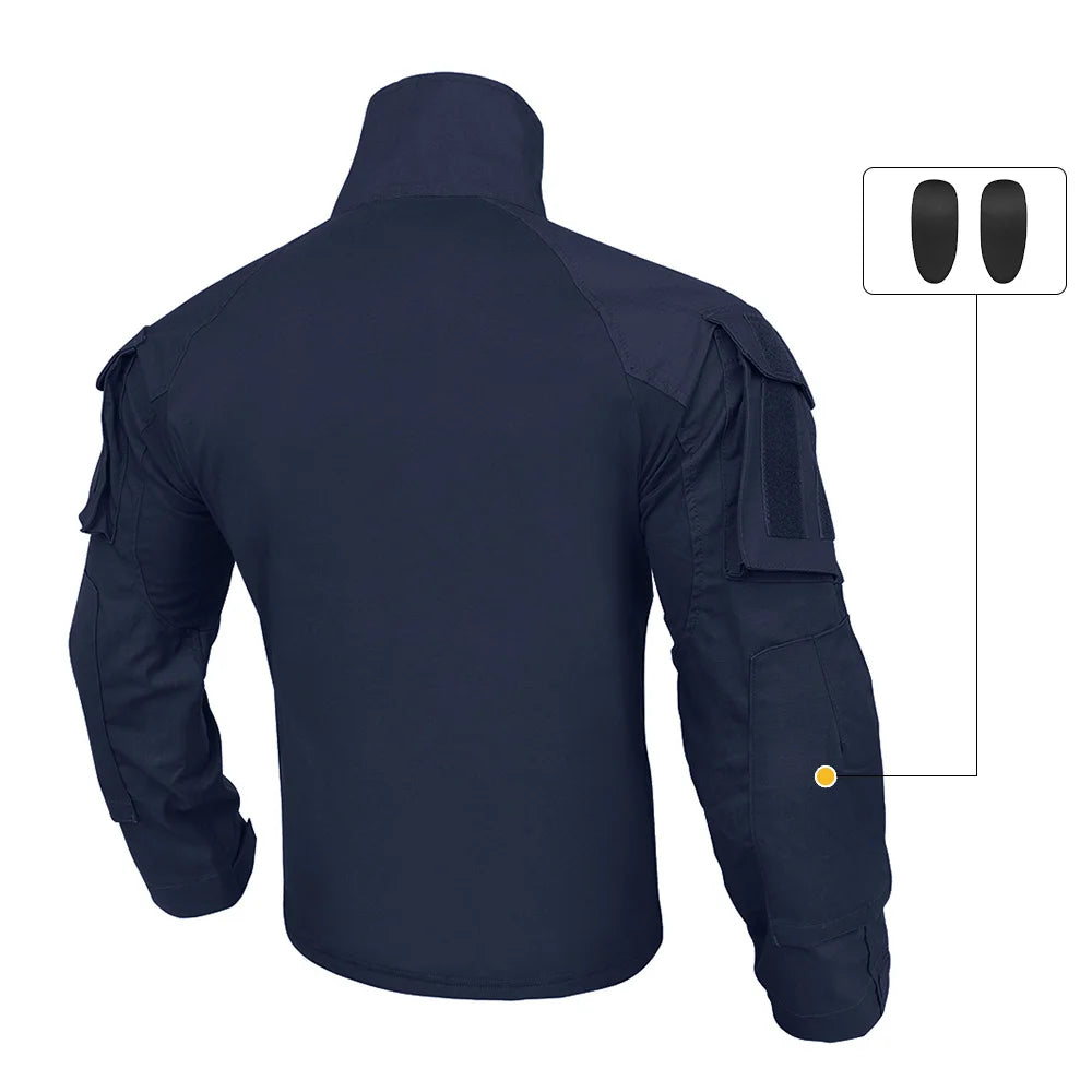 KRYDEX Tactical Combat Shirt Assault Tops with Elbow Pads Outdoor Hunting Clothing Navy Blue