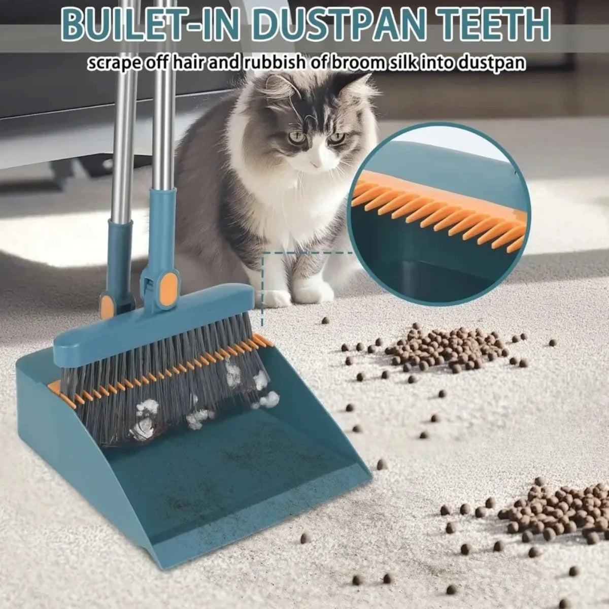 Adjustable Long Handle Broom and Dustpan Combo Set for Home Kitchen Office Lobby Floor Cleaning, Indoor Sweeping Tools Set