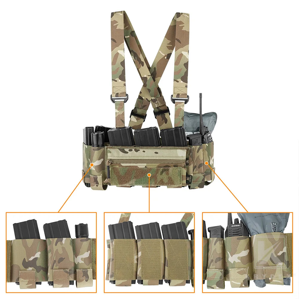 KRYDEX Tactical Ready Chest Rig Elastic Cummerbund 5.56 Magazine Radio Pouch Concealed Carry Low Vis Vest Sticky GP Candy Pouch