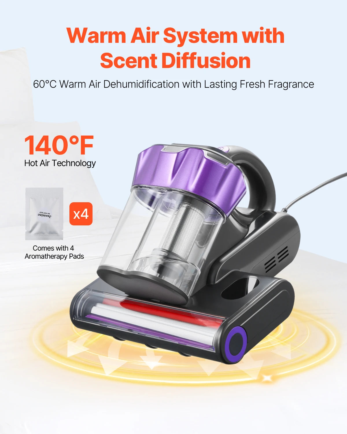 VEVOR Mattress Vacuum Cleaner w/ 18Kpa Powerful Suction and Dual Dust Bin HEPA Filter & Heating Ultrasound Handheld for Bed Sofa