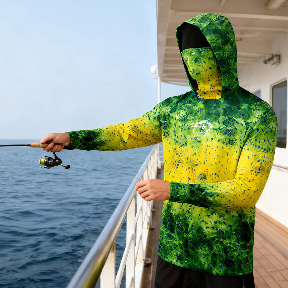 Fishing Hoodie Sailing Shirt Men Long Sleeve Sun Protection Hunting Jersey Camisa De Pesca Performance Fish Gear Beach Tops Wear