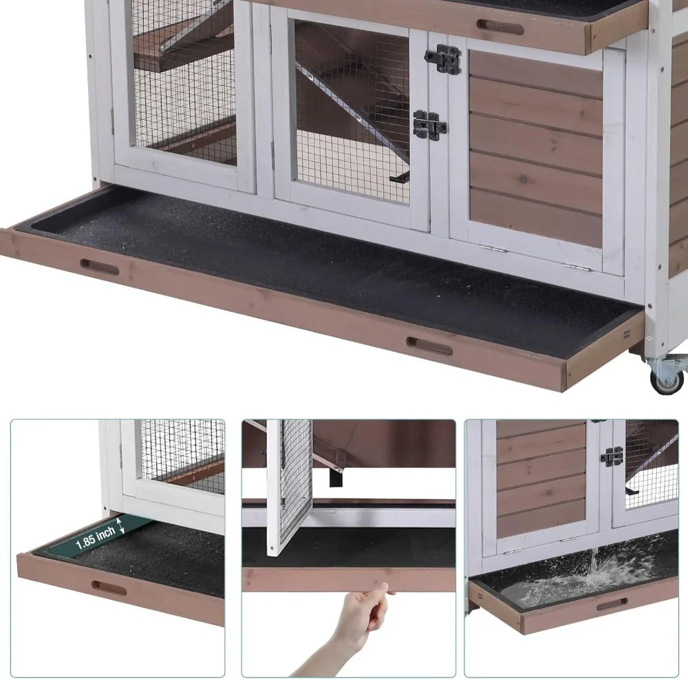 Wooden Indoor Rabbit Hutch With Sliding Trays And Ramp