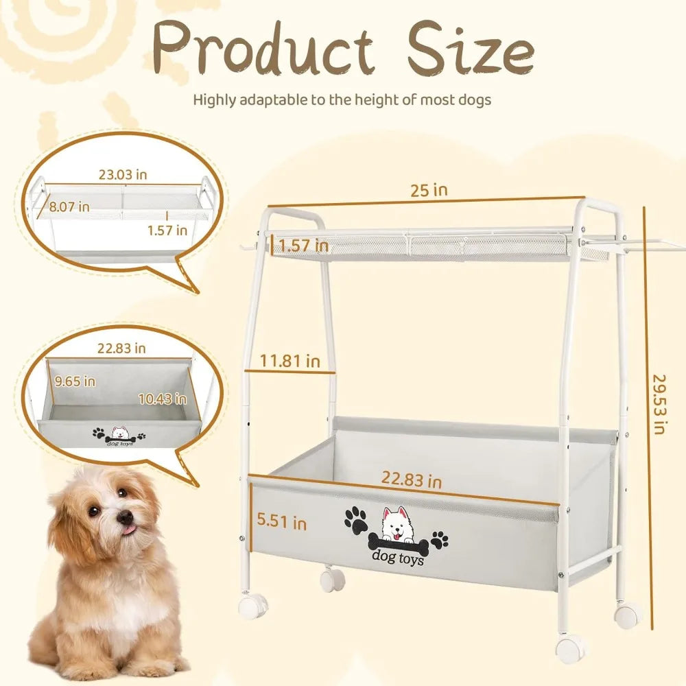 Two Tier Mobile Dog Toy Storage Basket Organizer Living Room