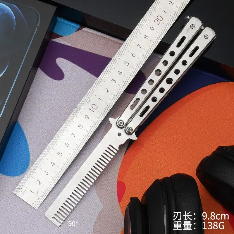 Stainless Steel Foldable Butterfly Knife Comb For Hairdressing Beards