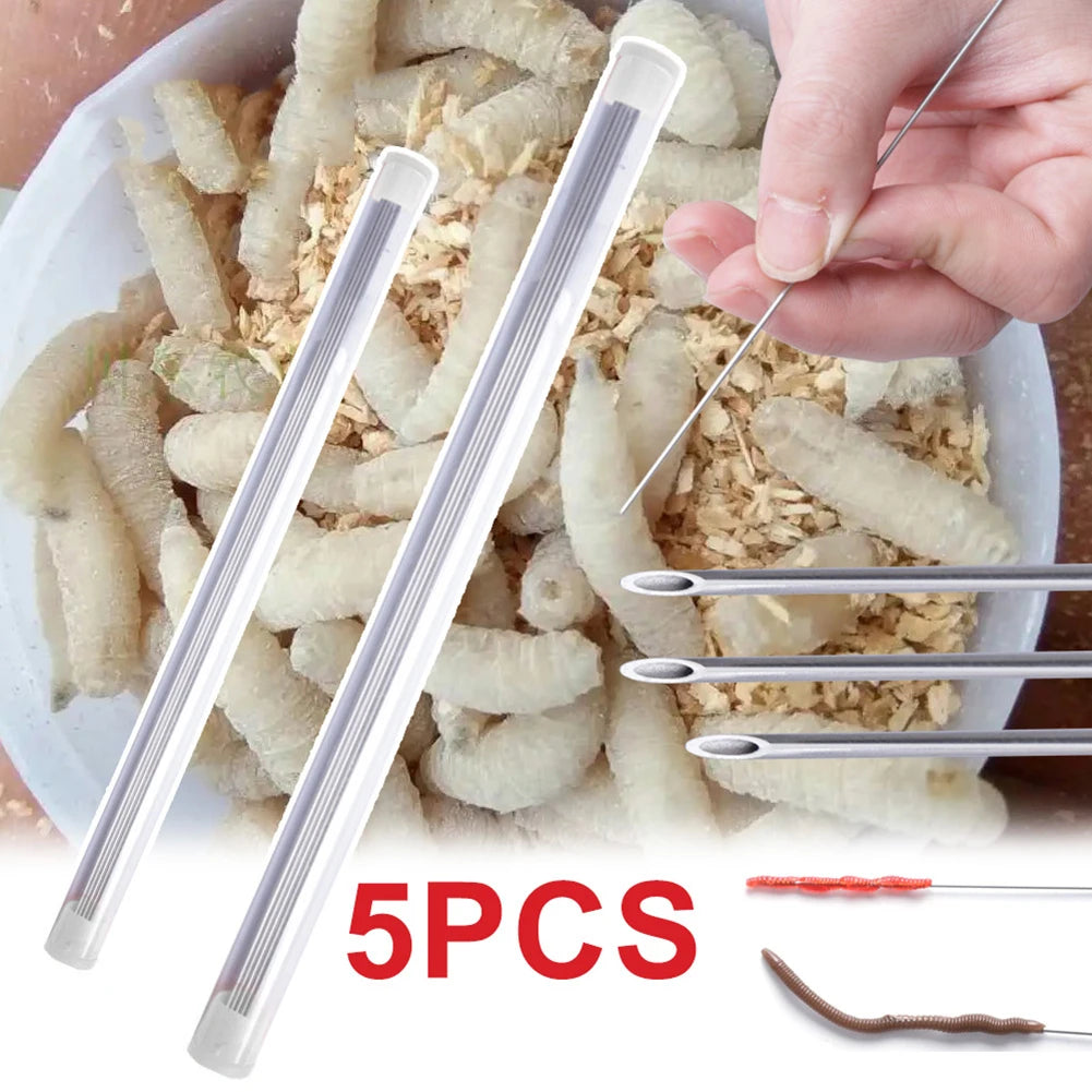 20-5 Piece Stainless Steel Earthworm Hooking Needles 20/25/30cm Portable Hollow Fishing Worm Piercing Tools for Carp Fishing