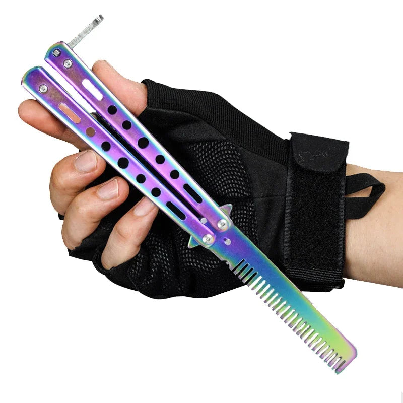 Stainless Steel Foldable Butterfly Knife Comb For Hairdressing Beards