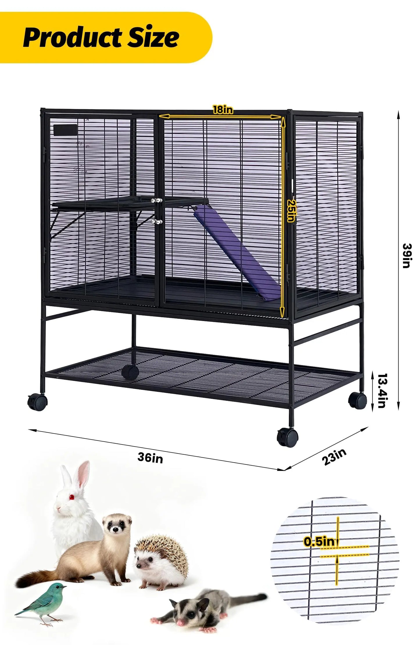 HiMISSCN Multi Level Metal Small Animal Cage With Ramp Tray