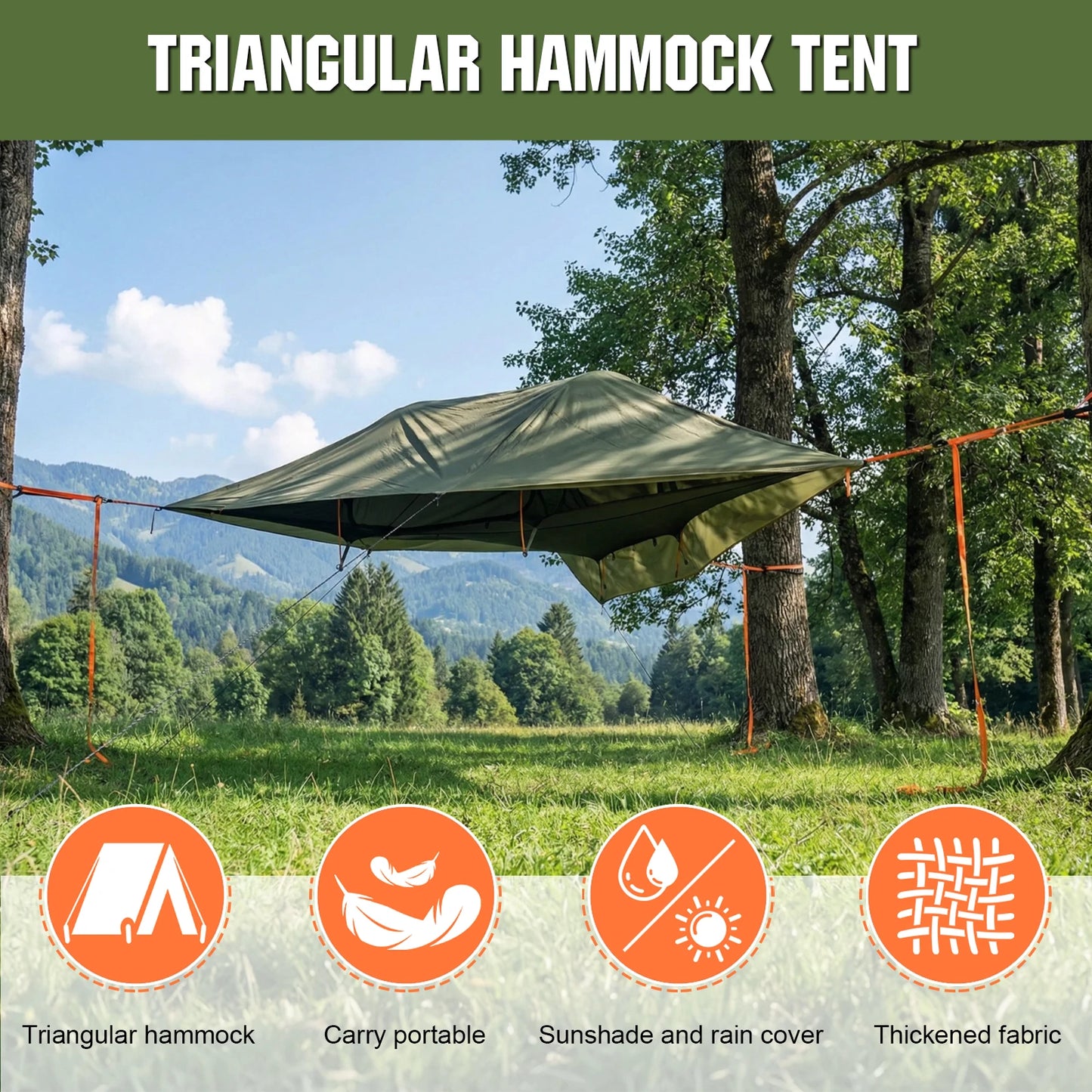 Outdoor Camping Hammock Quick Opening Hanging Hammocks Bed Net with Mosquito Net & RainFly 3 Point Hammock Tent Lay Flat Hammock