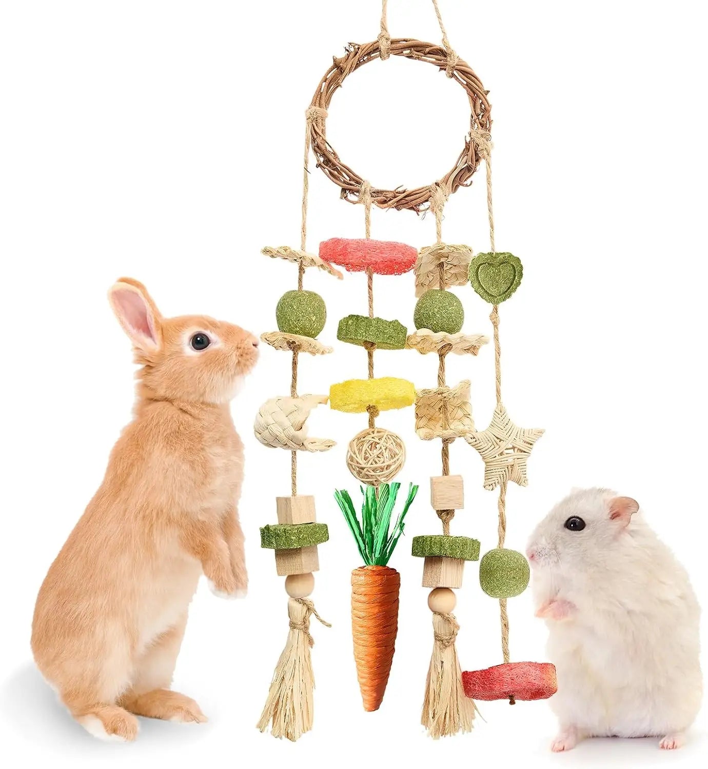 Rabbit Chew Toy Hanging Rattan Ring With Treats For Bunnies Rodents
