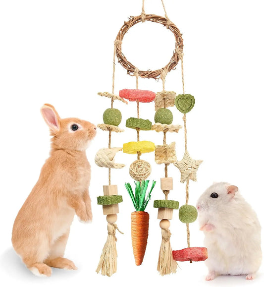 Rabbit Chew Toy Hanging Rattan Ring With Treats For Bunnies Rodents