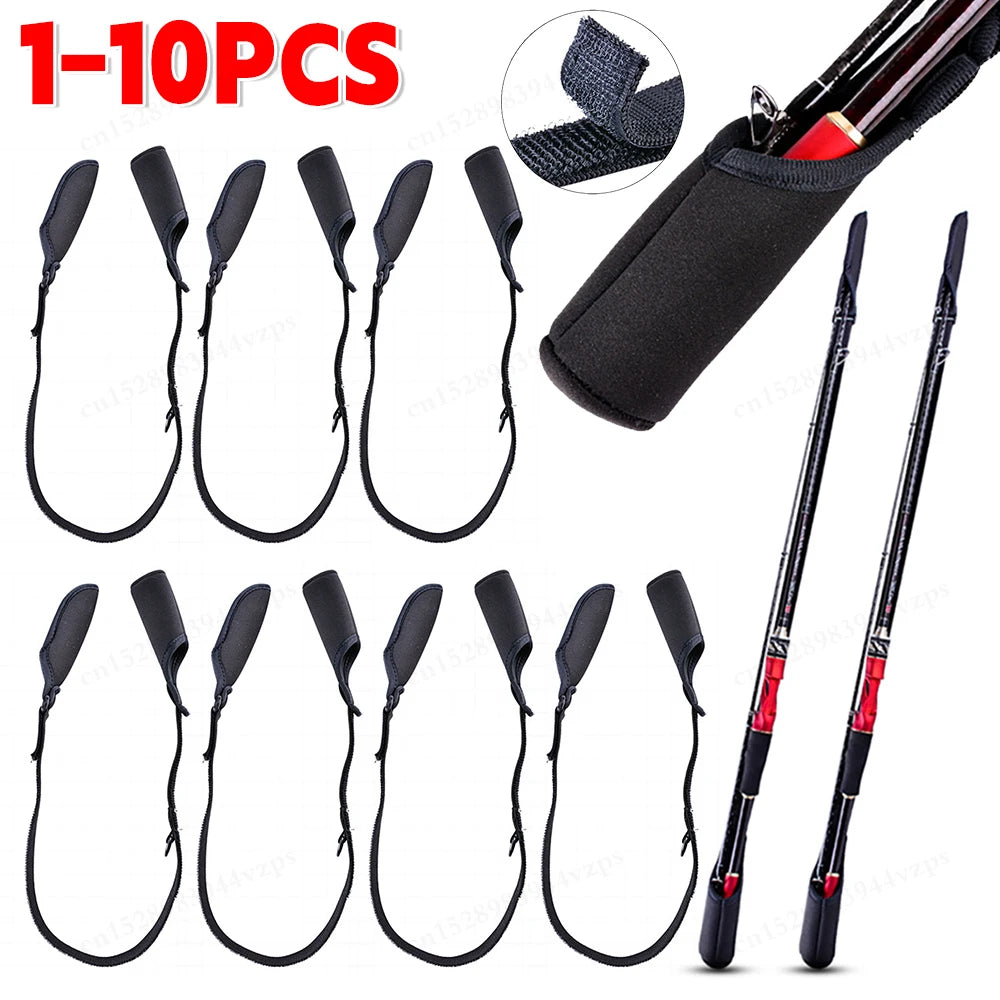 1-10PCS Fishing Rod Protection Sleeves Luya Bundle Rod Belt Adjustable Fishing Rod Sleeves Cover Strap Rod Organizer Fish Tool