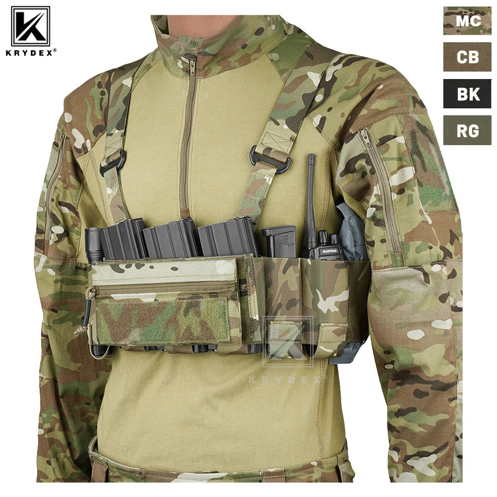 KRYDEX Tactical Ready Chest Rig Elastic Cummerbund 5.56 Magazine Radio Pouch Concealed Carry Low Vis Vest Sticky GP Candy Pouch