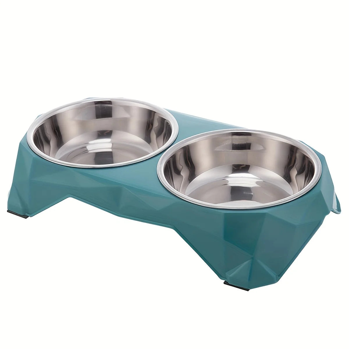 Dog Double Bowl Diamond Pattern Non Slip Food Water Feeder