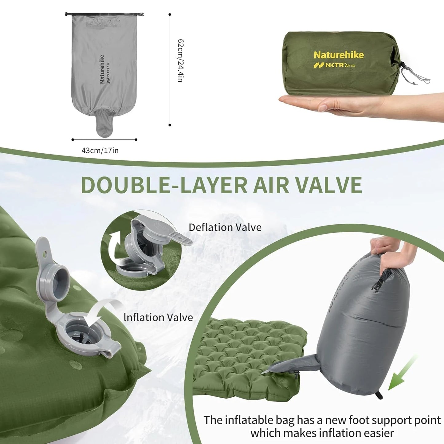 Naturehike Portable Inflatable Mattress R4.6 Lightweight Outdoor Travel Camping Mat Single Moisture-proof Air Mat