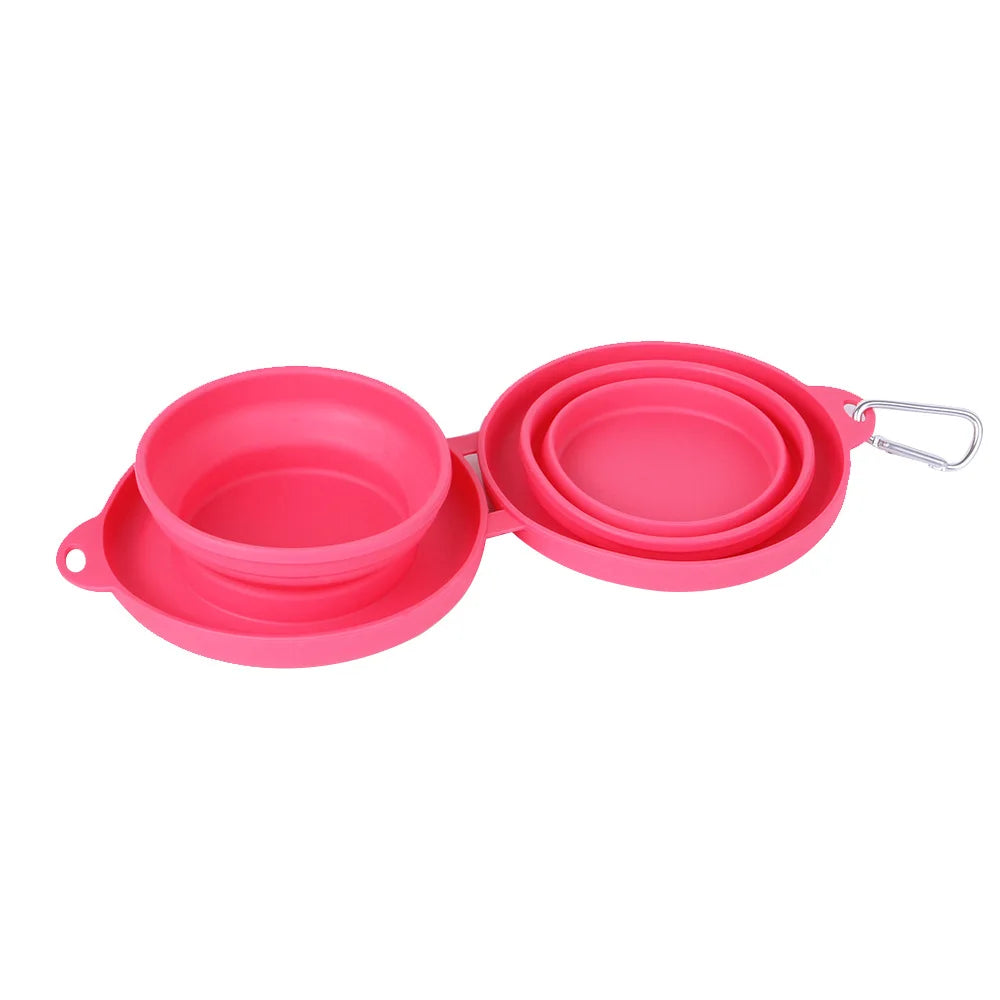 Foldable Thickened TPE Silicone Pet Double Bowls For Outdoor Pets