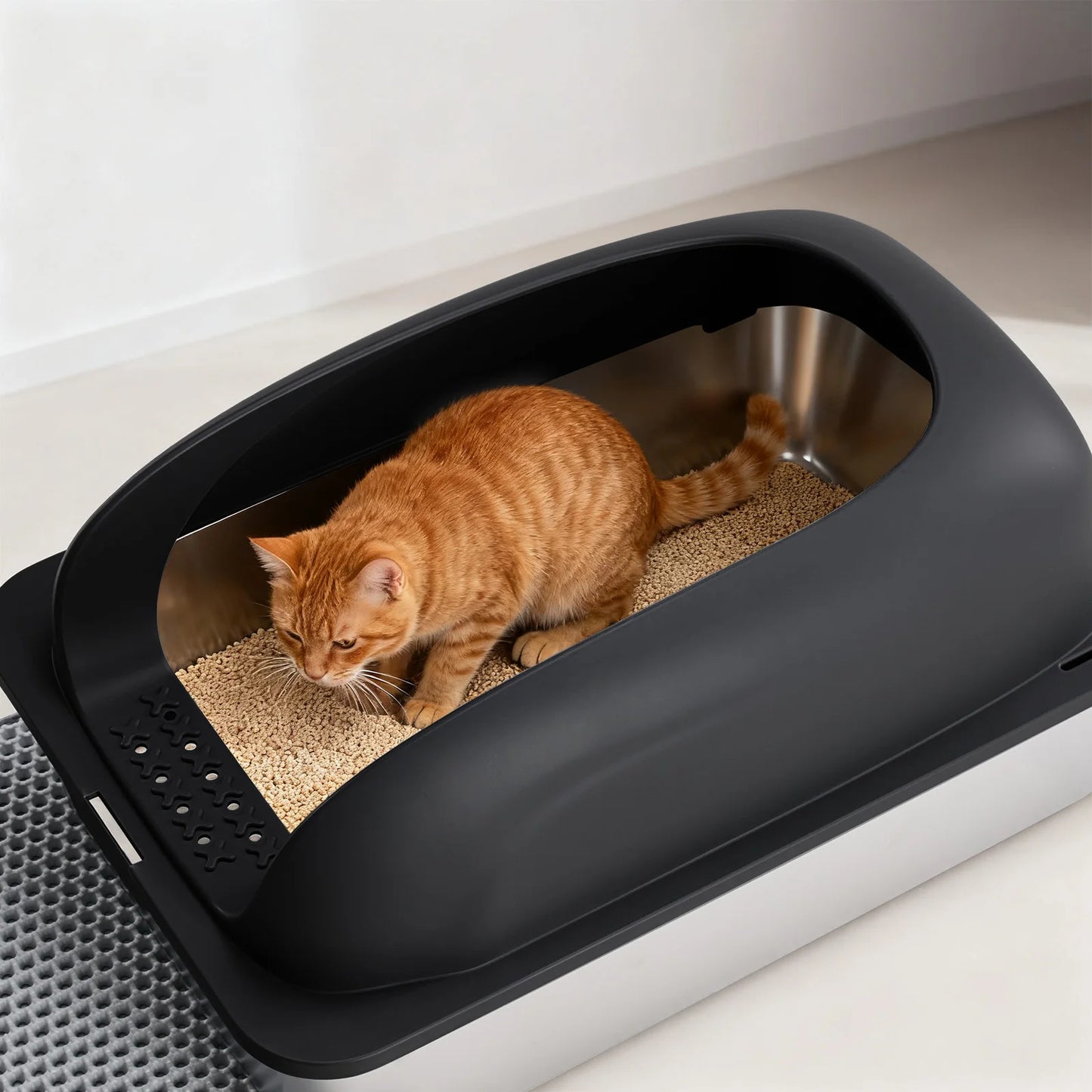 Stainless Steel Cat Litter Box With Lid, Scoop And Mat