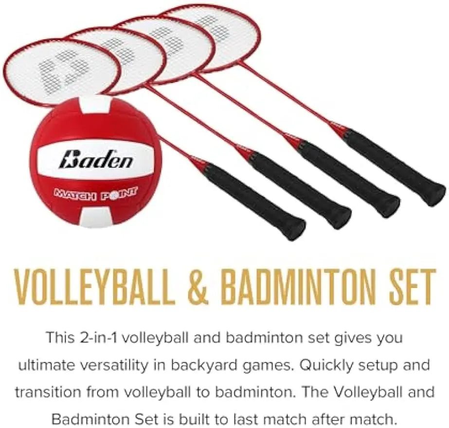 Portable Volleyball & Badminton Combo Set with 4 Racquets, Net, Ball, Pump & Carry Bag for Outdoor Fun