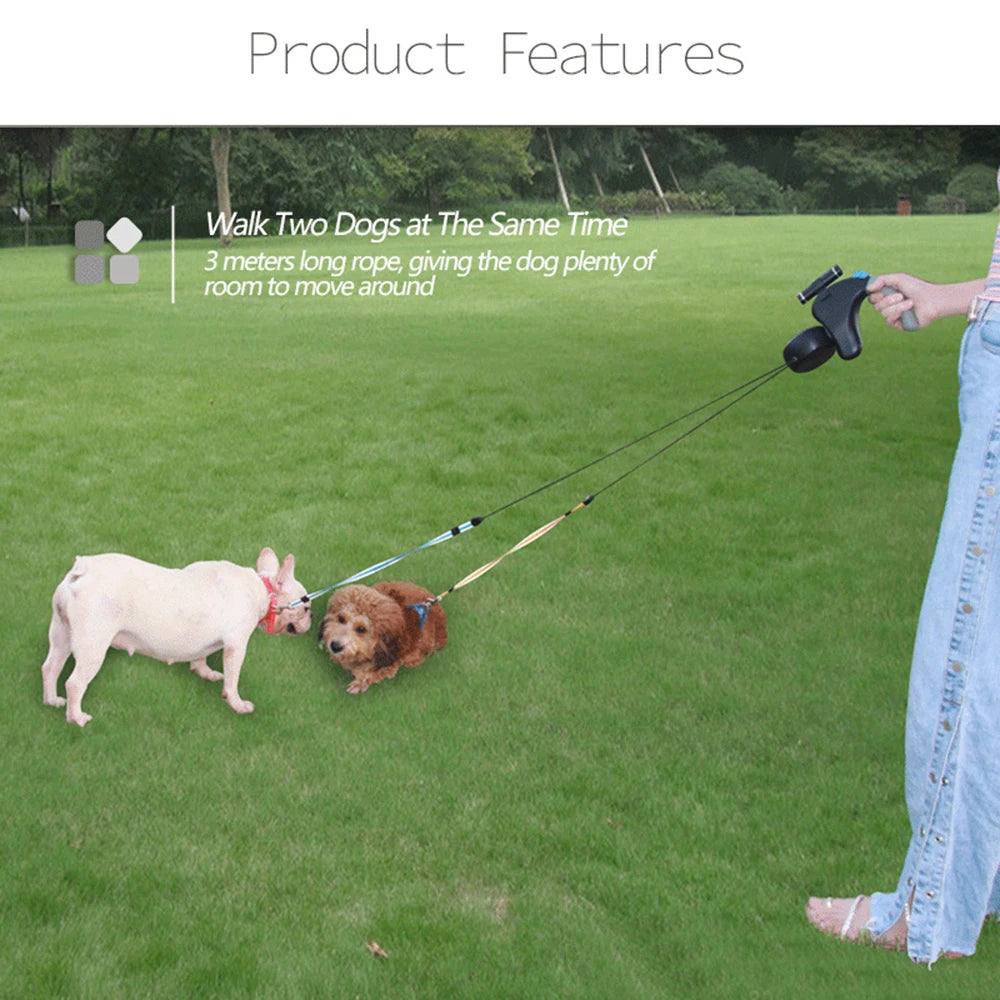 NONECN Dual Dog Leash Retractable Rope With LED Light