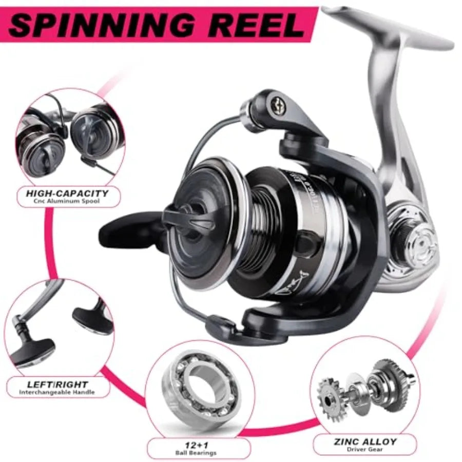 2PCS Telescopic Fishing Rods and Reels Combo Set 6.89ft Portable Fishing Pole Spinning Reel Lures Accessories with Storage Bag