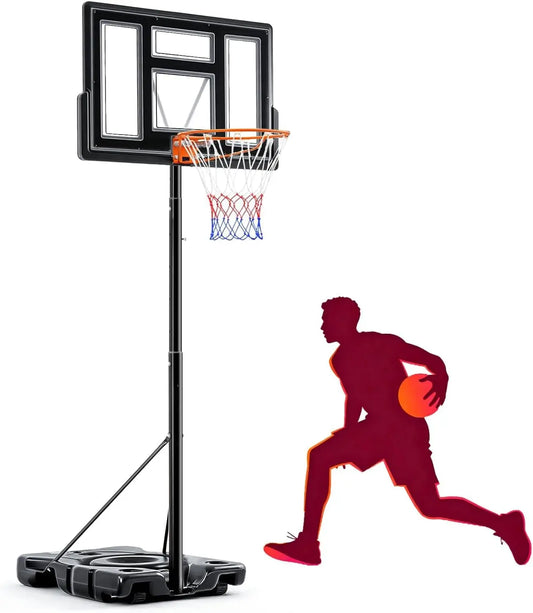 Portable Basketball Hoop Outdoor, Adjustable 44-Inch Shatterproof Backboard, Shock Absorbent Rim, Fillable Base with Wheels