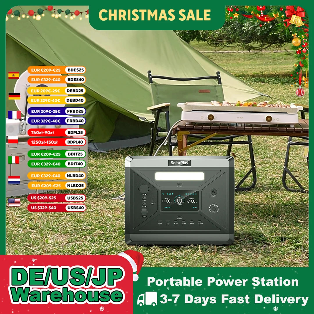 SOLARPLAY Q2501 Portable Power Station 2160WH LiFePO4 Battery with 2400W (4800W Peak) AC Output Solar Generator for Garden Party