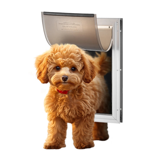 SucceBuy Pet Door Aluminum Frame with Lock and Flap System Weatherproof Doggy Door Easy to Install in Interior or Exterior Doors