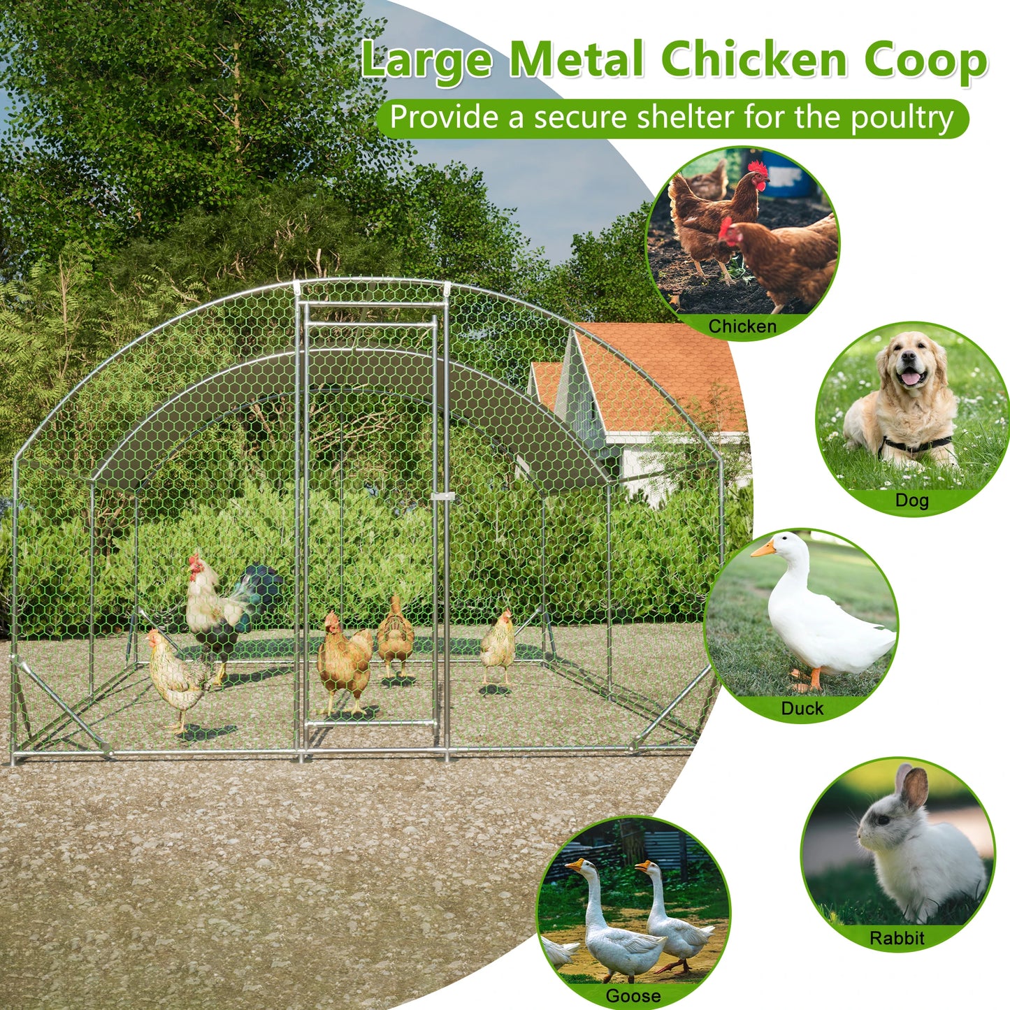LZBEITEM Heavy Duty Chicken Coop Metal Run With UV Cover