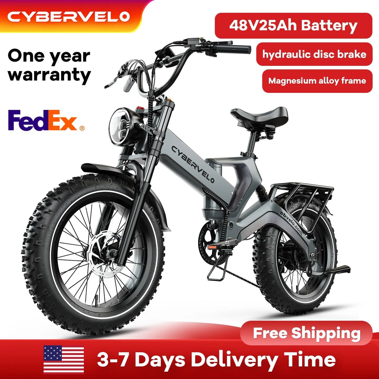 Cybervelo 2000W Peak Folding Electric Bike for Adults, 30+MPH , 48V 25Ah Removable Battery, 20" Fat Tire E-bike ,Off-road EK6