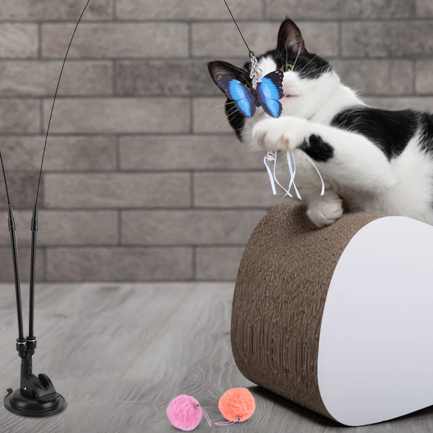 Shunmaii Pet Cat Toy Set With Suction Cup Teaser Stick