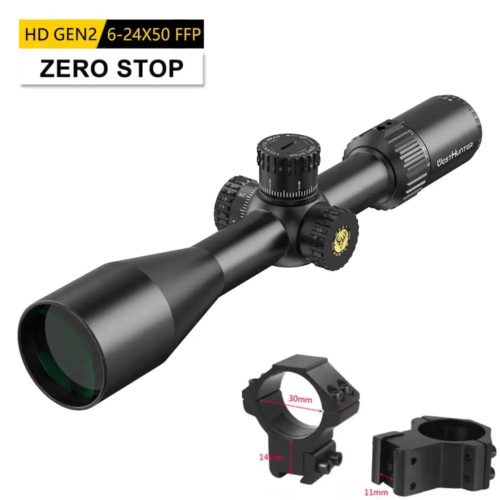 WestHunter HD GEN2 6-24X50 FFP Riflescope 1/10 MIL First Focal Plane Etched Glass Reticle Zero Reset/Zero Stop Optical Sight