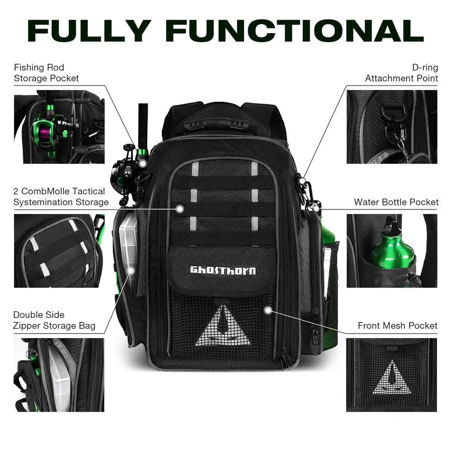 XMSJ Fishing Backpack With Rod Holders And Tackle Storage