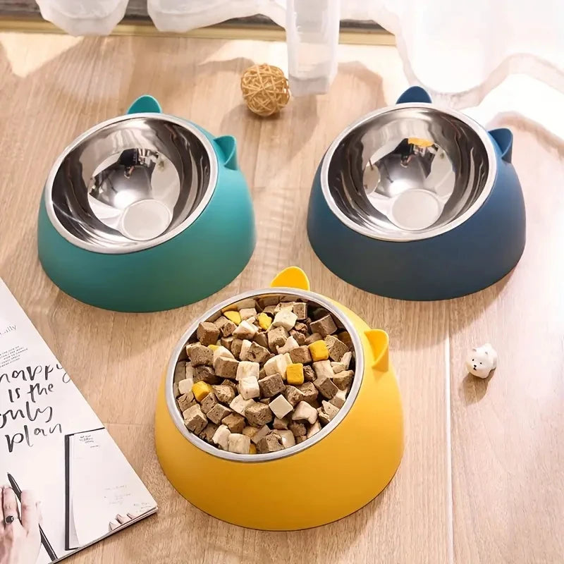 Ergonomic Ear Shaped Non Slip Tilted Cat Bowl For Food Water