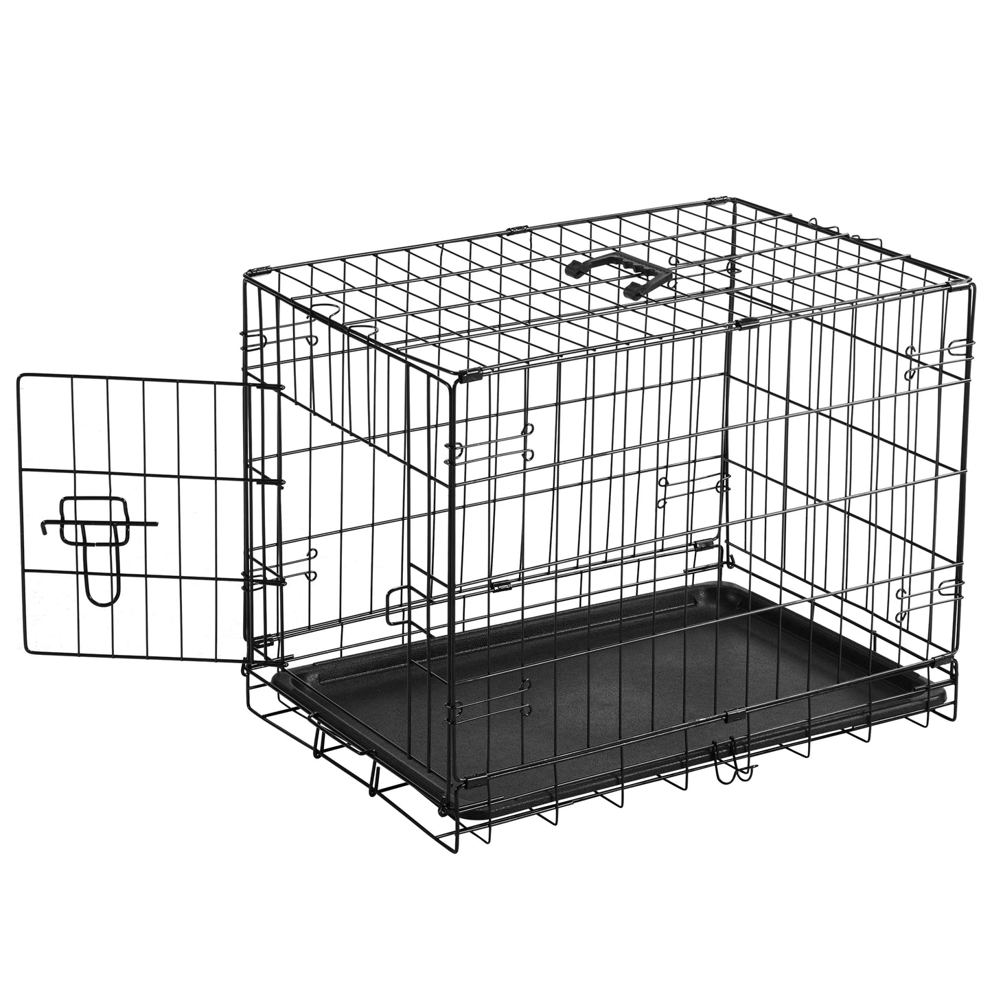 JHK Folding Metal Wire Dog Cage With Leakproof Pan Tray