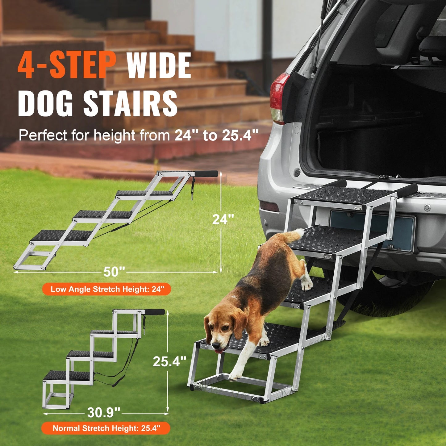 SucceBuy Dog Car Steps Folding Portable Pet Stairs 150 lbs