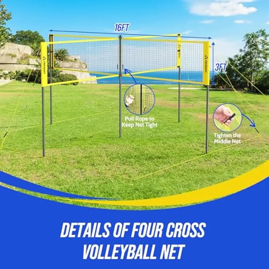 16FT 4-Square Volleyball Set with Adjustable Net, Portable Bag for Backyard, Lawn & Beach