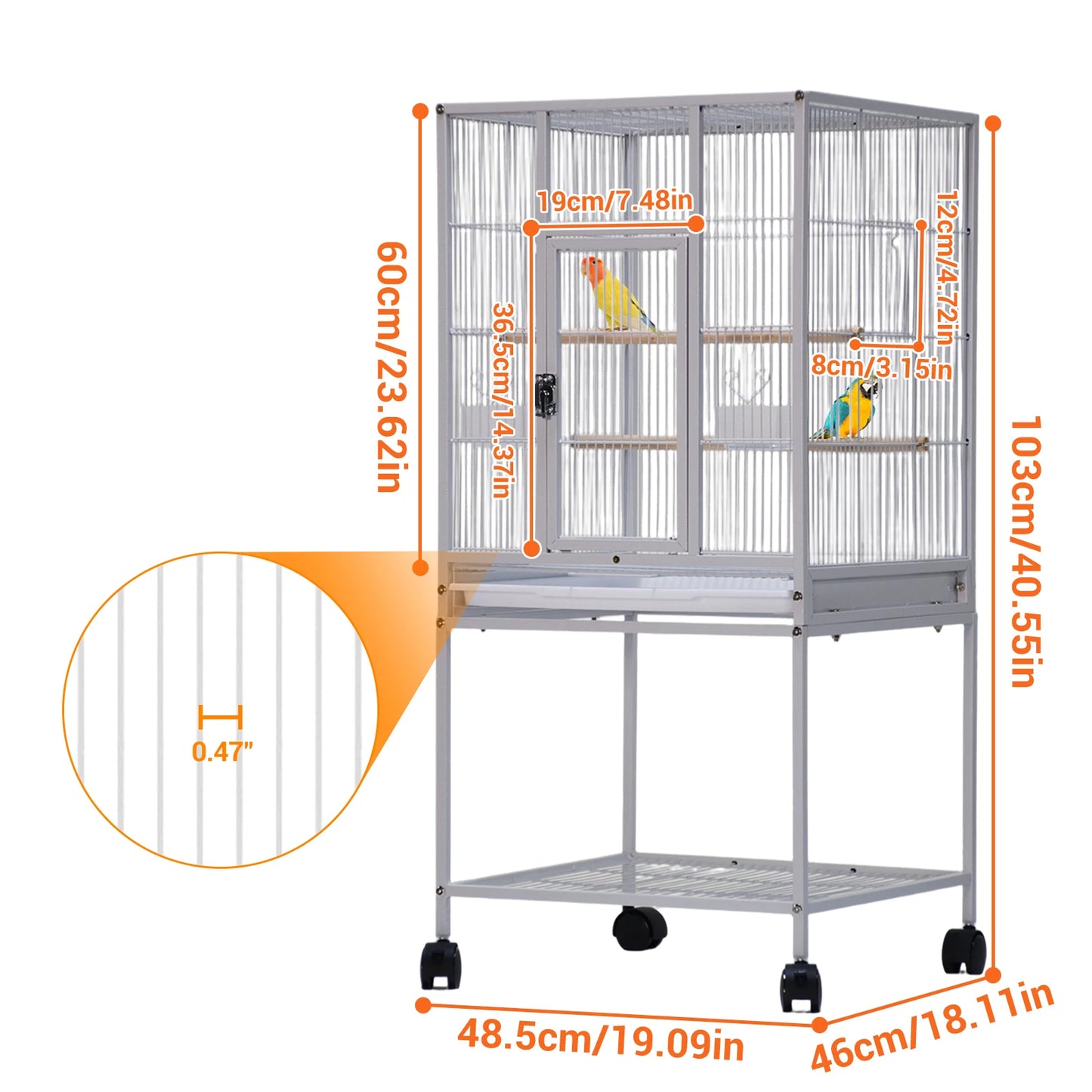 53.5" Small Animal Cage, 5-Level Metal Ferret or Bunny Cage with Wheels, Chinchilla Cage with Removable Tray, 2 Front Doors, Ram