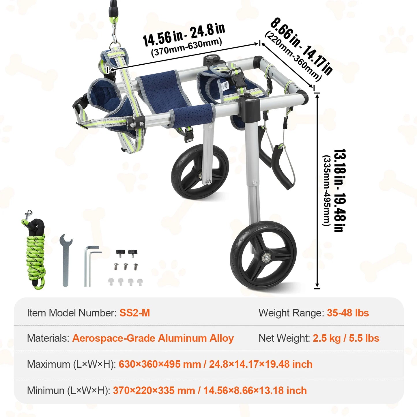SucceBuy 2 Wheels Dog Wheelchair for Hind Limbs Disabled Pets