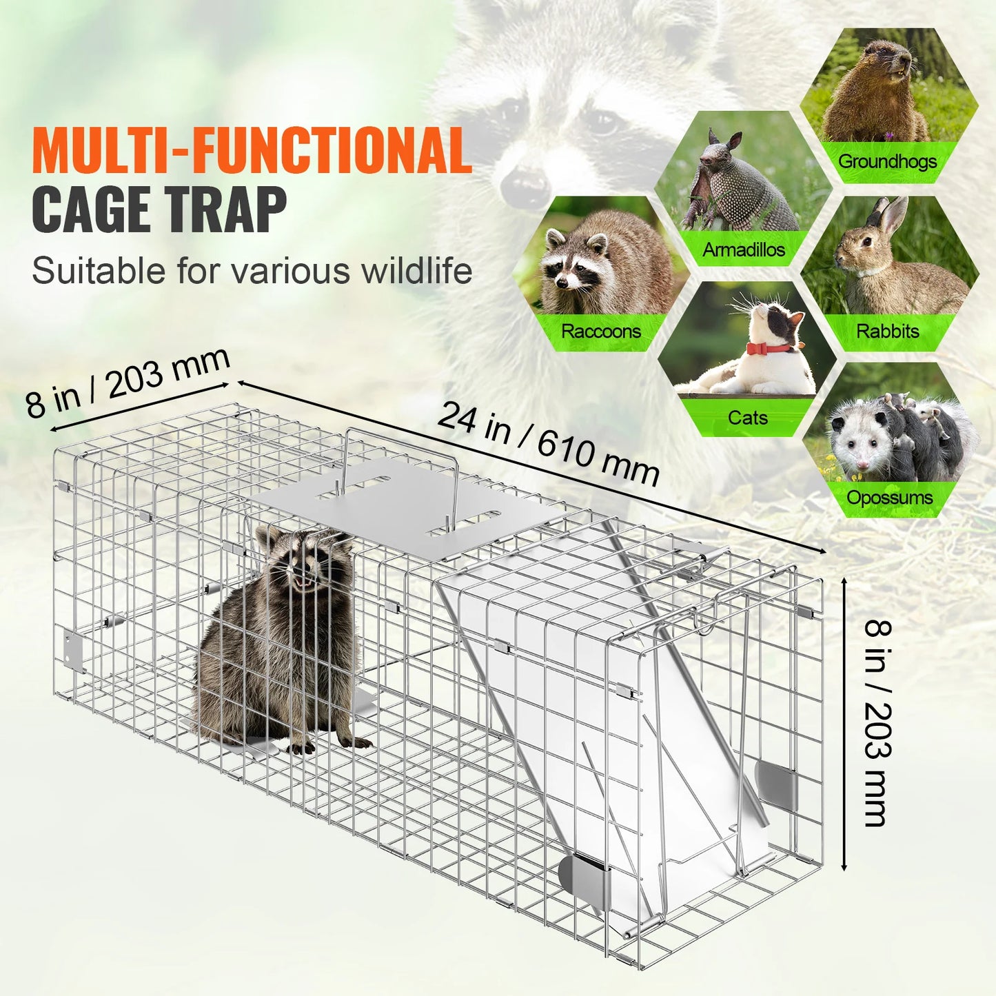 SucceBuy Live Animal Cage Trap Humane Cat Rodent Control Folding with Handle for Rabbits Stray Cats Squirrels Raccoons Groundhog
