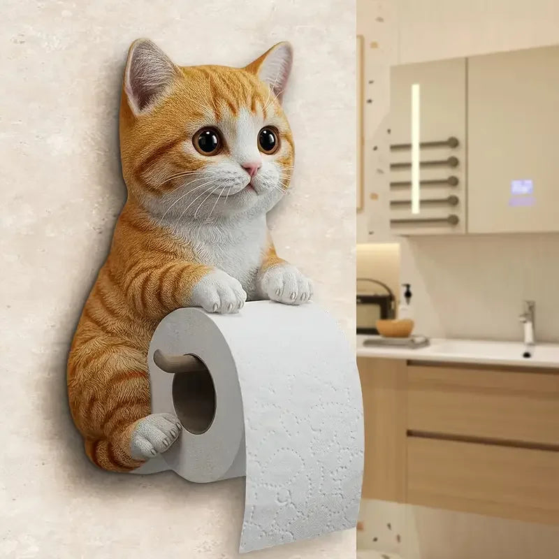 Cat Toilet Paper Holder Cat Toilet Roll Holder Wall Mounted Roll Rack Cute Dispenser for Dorm Home RV Restroom Travel Kitchen